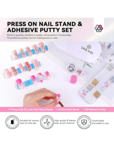 Soporte de Uñas Saviland Magnético 3 Pcs Rosa para Uñas Postizas