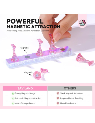 Soporte de Uñas Saviland Magnético 3 Pcs Rosa para Uñas Postizas