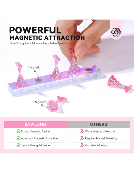 Soporte de Uñas Saviland Magnético 3 Pcs Rosa para Uñas Postizas