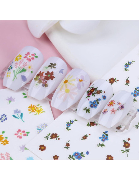 12 Hojas de Pegatinas de Uñas Kikonoke Florales y Kawaii
