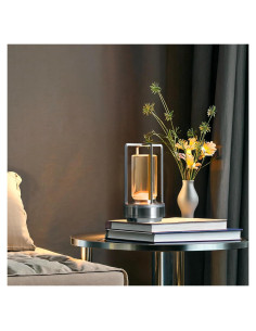 Lámpara de Mesa Inalámbrica LED Touch Metal Cristal Plata