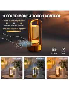 Lámpara de Mesa Inalámbrica LED Touch Metal Cristal Plata 2