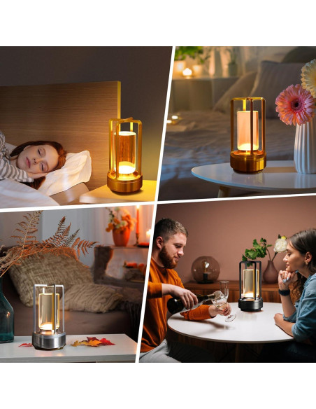 Lámpara de Mesa Inalámbrica LED Touch Metal Cristal Plata