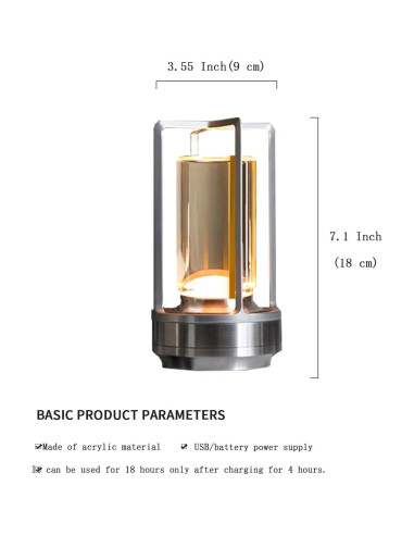 Lámpara de Mesa Inalámbrica LED Touch Metal Cristal Plata