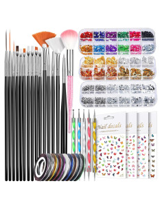 Kit de Arte de Uñas Teenitor - 20 Piezas con Pinceles y Gemas