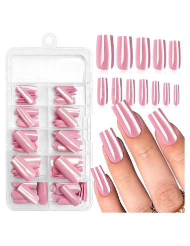 120 Uñas Postizas Acrílicas Medianas Rosa Jelly Bellelfin