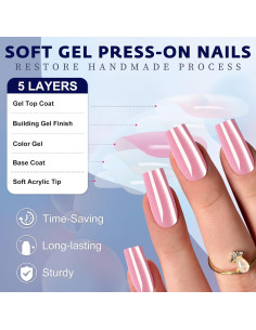 120 Uñas Postizas Acrílicas Medianas Rosa Jelly Bellelfin 2