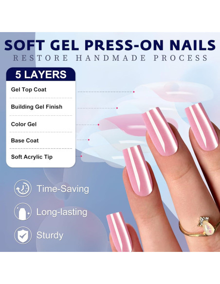 120 Uñas Postizas Acrílicas Medianas Rosa Jelly Bellelfin