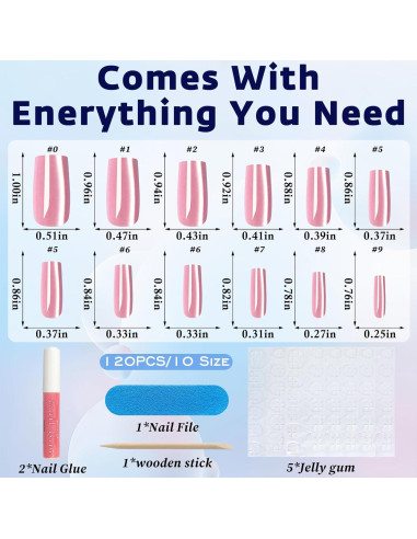 120 Uñas Postizas Acrílicas Medianas Rosa Jelly Bellelfin