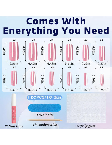 120 Uñas Postizas Acrílicas Medianas Rosa Jelly Bellelfin