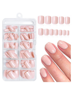 240 Uñas Postizas Cortas Cuadradas Rosa Oscuro con Pegamento