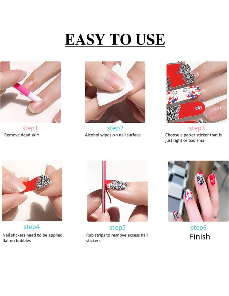 12 Hojas Stickers de Uñas Rosa YECIRALA 168 Pcs Autoadhesivos