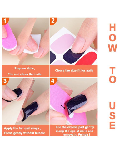 12 Hojas Stickers de Uñas Rosa YECIRALA 168 Pcs Autoadhesivos