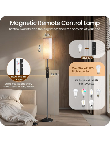 2 Lámparas de Pie Regulables GOEBLESON 66" LED 10W Control Remoto