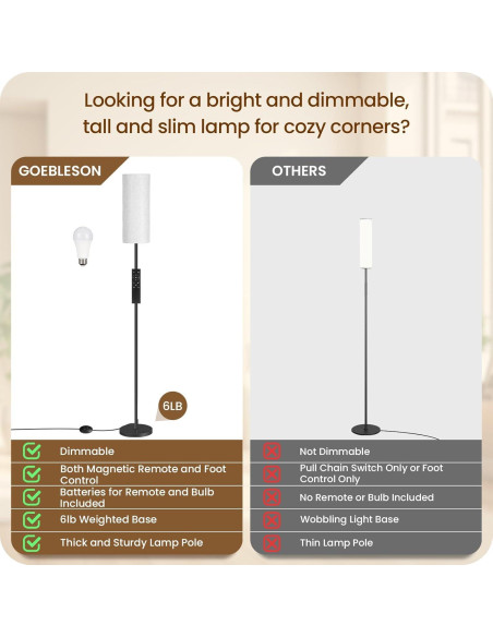 2 Lámparas de Pie Regulables GOEBLESON 66" LED 10W Control Remoto