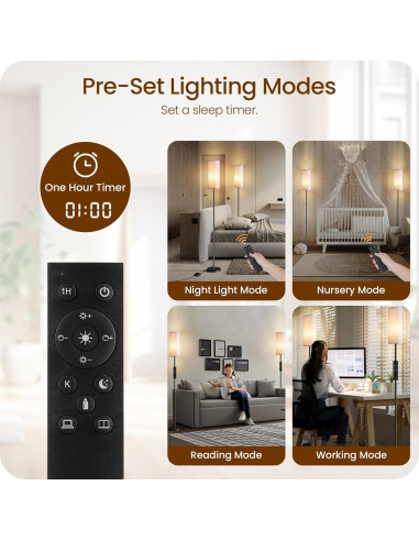 2 Lámparas de Pie Regulables GOEBLESON 66" LED 10W Control Remoto