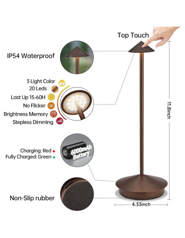 Lámpara de Mesa LED Inalámbrica XMINKDZA 6000mAh 2 Piezas