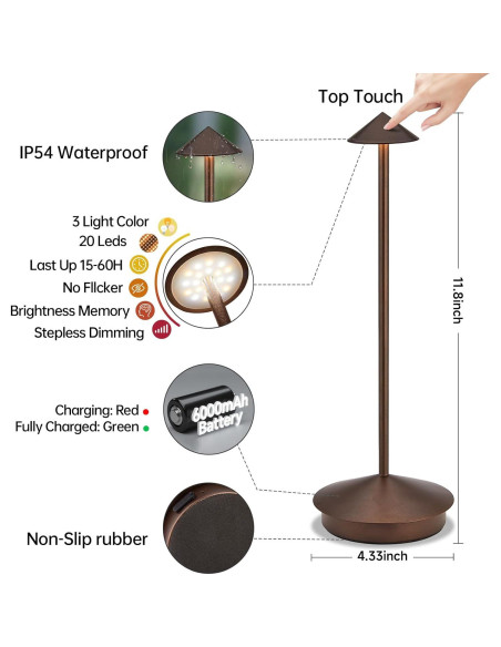 Lámpara de Mesa LED Inalámbrica XMINKDZA 6000mAh 2 Piezas