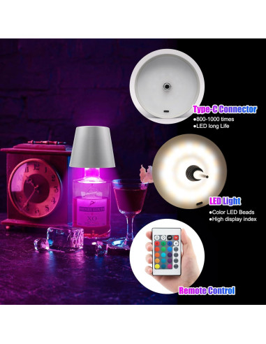 Lámpara de Botella Inalámbrica RGB con Control Remoto 2500mAh