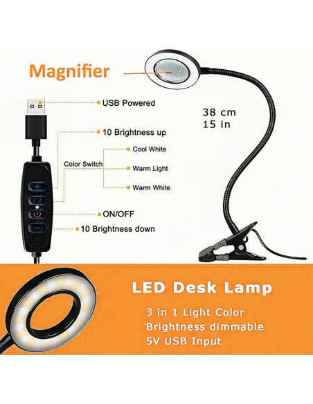 Lámpara de Escritorio LED con Lente de Aumento XINGYUNTREE