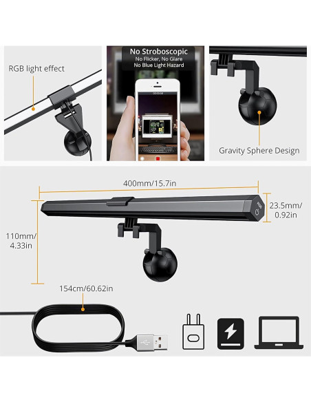 Barra de Luz para Monitor CATPOWER RGB Ajustable 10W