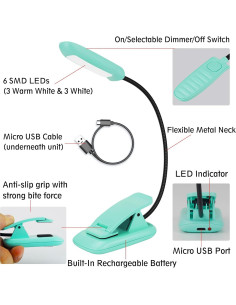 Luz de Libro Recargable BIGMONAT 2 Paquete Azul LED Ajustable 2