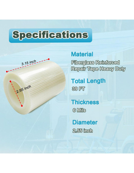 Cinta de Reparación para Toldos RV WENSSKKU 8 cm x 11.89 m