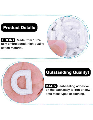 72 Parches Bordados Letras y Números Hierro Anwenk Blanco