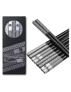 Juego de Palillos de Acero Inoxidable TIICOO - 5 Pares Antideslizantes 23.5 cm