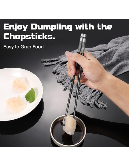 Juego de Palillos de Acero Inoxidable TIICOO - 5 Pares Antideslizantes 23.5 cm
