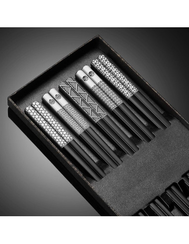 Juego de Palillos de Acero Inoxidable TIICOO - 5 Pares Antideslizantes 23.5 cm