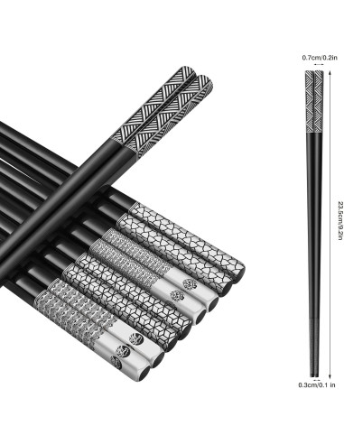 Juego de Palillos de Acero Inoxidable TIICOO - 5 Pares Antideslizantes 23.5 cm