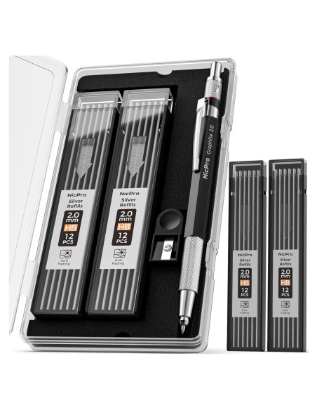 Conjunto de Lápices Mecánicos Nicpro 2mm con 24 Recargas