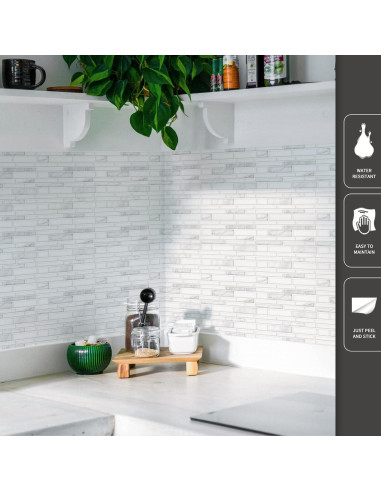 Azulejos Autoadhesivos Art3d 10 Hojas Mármol Blanco 30.48cm