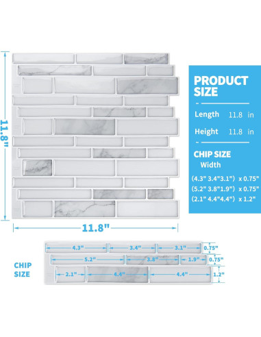 Azulejos Autoadhesivos Art3d 10 Hojas Mármol Blanco 30.48cm
