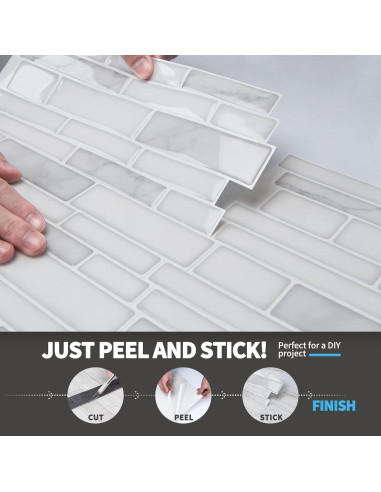 Azulejos Autoadhesivos Art3d 10 Hojas Mármol Blanco 30.48cm