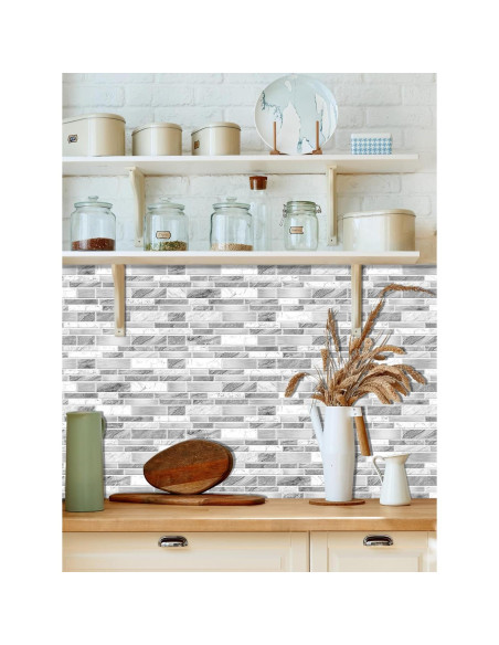 Papel Tapiz Vinílico Neonwink Azulejos Mármol Blanco-Gris 25 Pzas