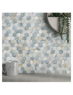 Azulejos Hexagonales Autoadhesivos MOFIT 5 Hojas Azul Verde Gris