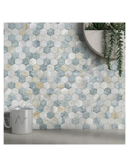 Azulejos Hexagonales Autoadhesivos MOFIT 5 Hojas Azul Verde Gris Azulejos Hexagonales Autoadhesivos MOFIT 5 Hojas Azul Verde Gris