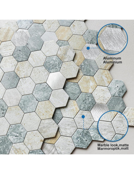 Azulejos Hexagonales Autoadhesivos MOFIT 5 Hojas Azul Verde Gris Azulejos Hexagonales Autoadhesivos MOFIT 5 Hojas Azul Verde Gris