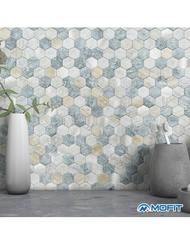 Azulejos Hexagonales Autoadhesivos MOFIT 5 Hojas Azul Verde Gris