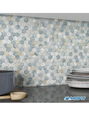 Azulejos Hexagonales Autoadhesivos MOFIT 5 Hojas Azul Verde Gris