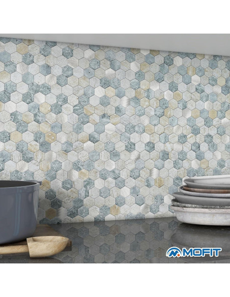 Azulejos Hexagonales Autoadhesivos MOFIT 5 Hojas Azul Verde Gris Azulejos Hexagonales Autoadhesivos MOFIT 5 Hojas Azul Verde Gris