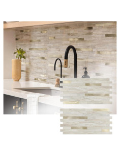 Azulejos Autoadhesivos KASARO 20 Piezas Mosaico PVC Beige Oro