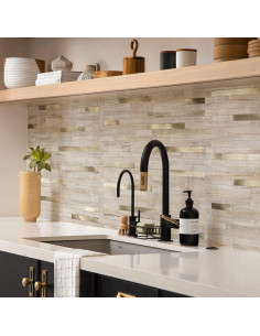 Azulejos Autoadhesivos KASARO 20 Piezas Mosaico PVC Beige Oro 2