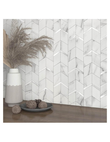 Azulejo Autoadhesivo 3D MOFIT Blanco Plateado - 10 Hojas