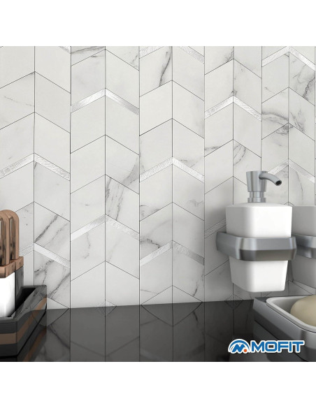 Azulejo Autoadhesivo 3D MOFIT Blanco Plateado - 10 Hojas Azulejo Autoadhesivo 3D MOFIT Blanco Plateado - 10 Hojas