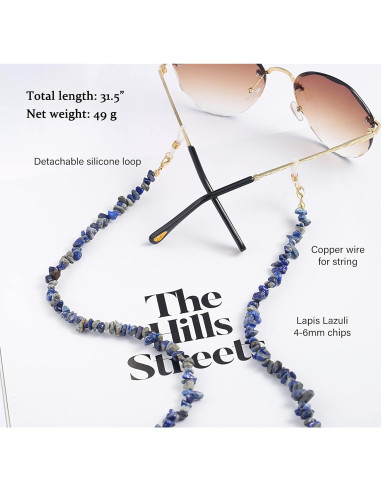 Cadena de Gafas PEARLADA de Oro 18K con Lapislázuli