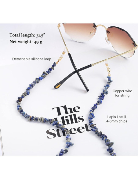 Cadena de Gafas PEARLADA de Oro 18K con Lapislázuli Cadena de Gafas PEARLADA de Oro 18K con Lapislázuli