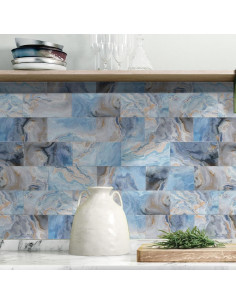 Azulejos Autoadhesivos URCOLOR 64 Piezas 10.16x20.32cm Mármol Azul 2